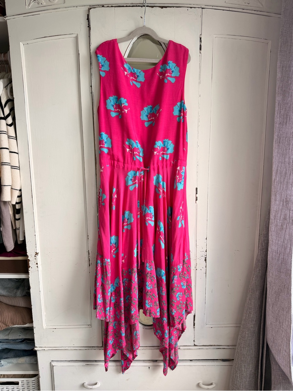 Maje Hot Pink Floral Asymmetrical Handkerchief-Hem Dress